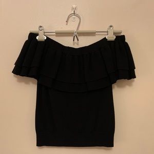 Black ruffled off the shoulder knit top